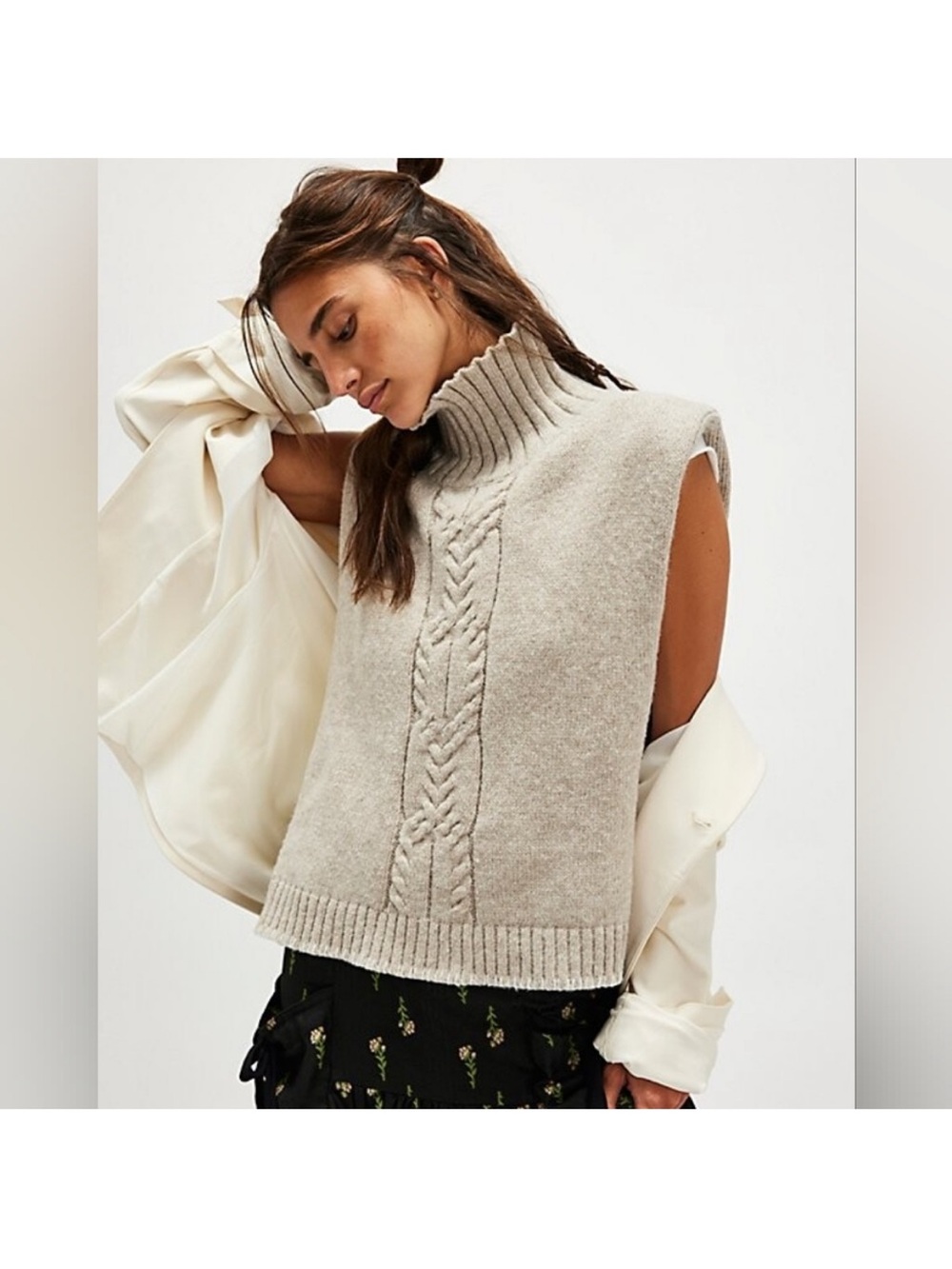Free People Alma Cable Poncho One size In Taupe